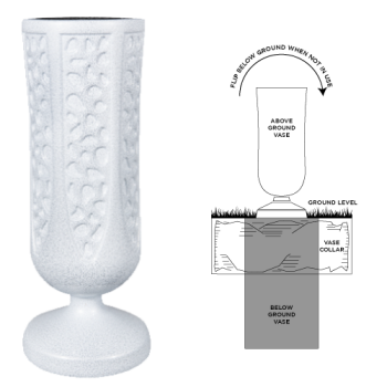 9.62x3.87 Crest 5" White Marble Inground Metal Vase #1445