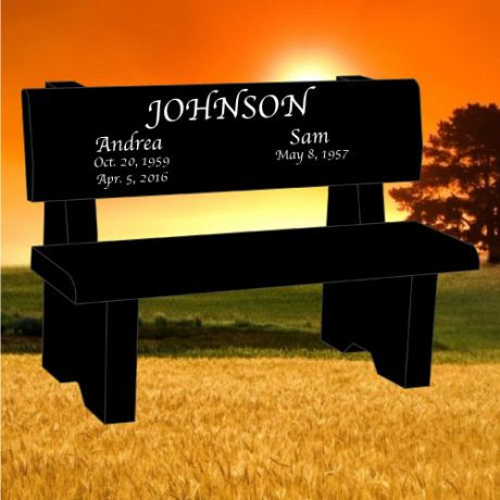 48x16x34 Black Granite Laser Etched Memorial Park Bench #1111L