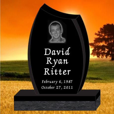 34x6x42 Black Granite Laser Etched Photo CT-01 Elite Upright Headstone #1127L