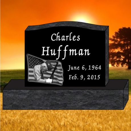 36x4x24 Black Granite Laser Etched Photo Upright Headstone #1285-FL