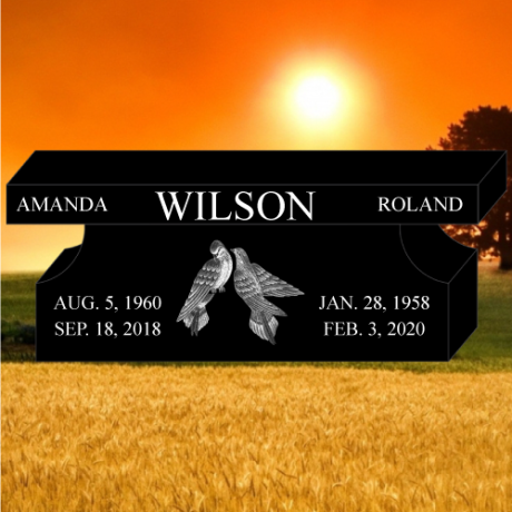 42x14x18 Black Granite Laser Etched 2-Piece Memorial Bench, Style D #1300L