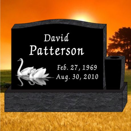 36x4x26 Black Granite Laser Etched Serpentine Top Upright Headstone #1313-FL