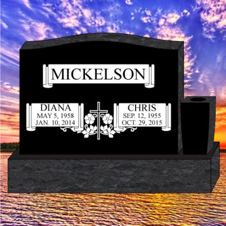 36x4x26 Black Granite Serpentine Top Upright Headstone #1313
