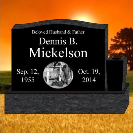 36x4x26 Black Granite Laser Etched Serpentine Top Upright Headstone #1313L