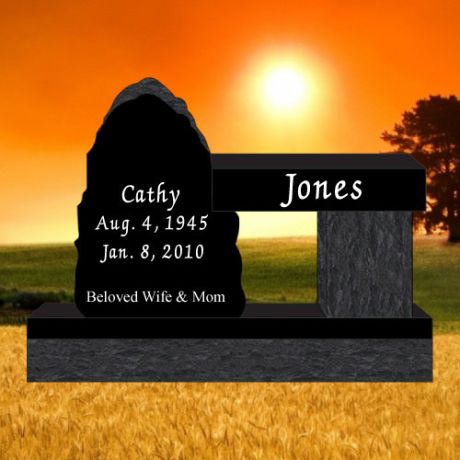 36x6x27 Black Granite Laser Etched Rock-Style Memorial Bench #1464L
