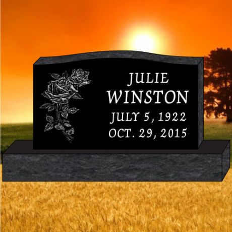 48x6x26 Black Granite Laser Etched Photo Upright Headstone #189L