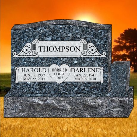36x4x26 Blue Pearl Granite Serpentine Top Upright Headstone #2321