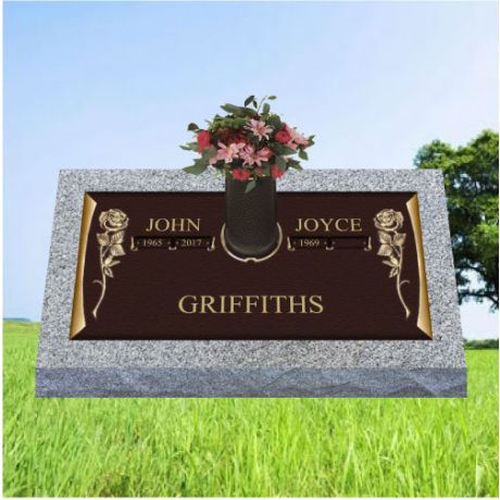 24x12 Companion Bronze Grave Marker on 28x16 Gray Granite Base with Vase (GB-42) #255C