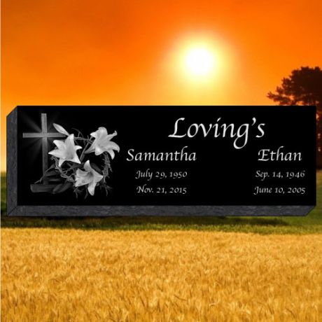 36x12x4 Black Granite Laser Etched Photo Flat Headstone Grave Marker #290L