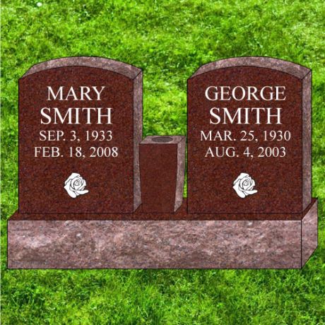 36x4x24 India Red Granite Companion Double Oval Upright Headstone #3475-F