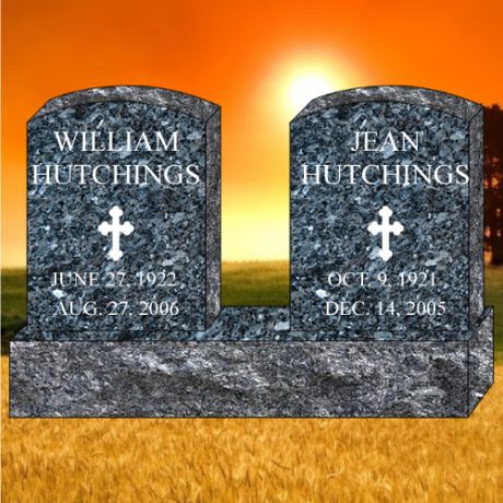 36x4x24 Blue Pearl Granite Companion Double Oval Upright Headstone #3490-F