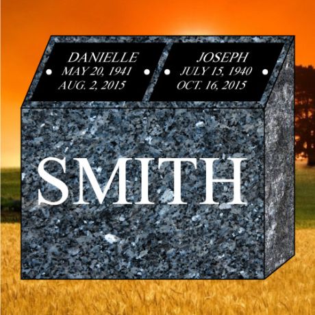18x9x18 Blue Pearl Granite Companion (Double) Cremation Monument Pillar #3494