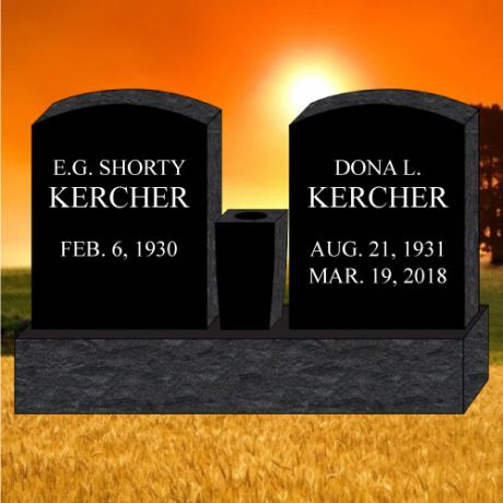 36x4x24 Black Granite Laser Etched Companion Double Oval Upright Headstone #355-FL