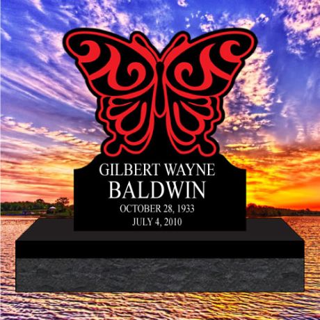 34x4x29 Black Granite Butterfly Upright Headstone #3588