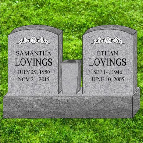 36x4x24 Gray Granite Companion Double Oval Upright Headstone #421-F