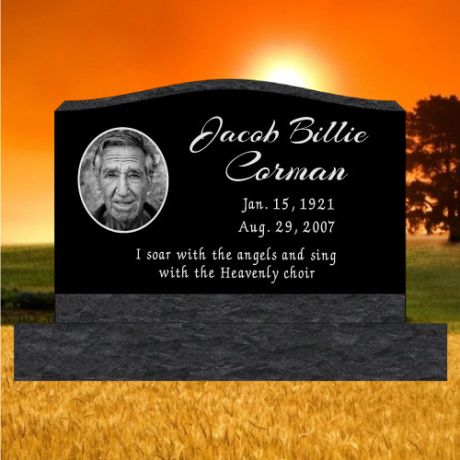 24x10x16 Black Granite Laser Etched Photo Slant Headstone #637L