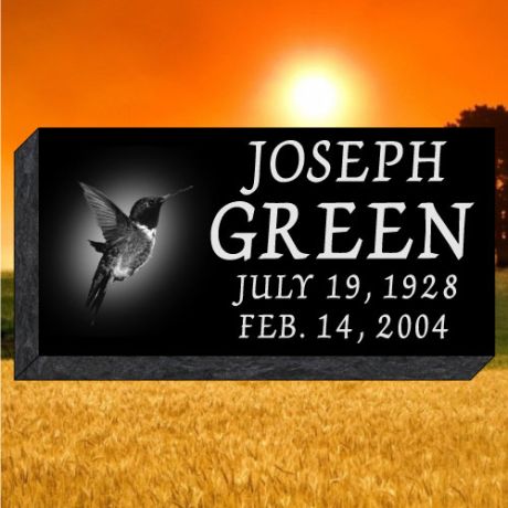Affordable 16x8x4 Black Granite Laser Etched Photo Flat Headstone #679-FL