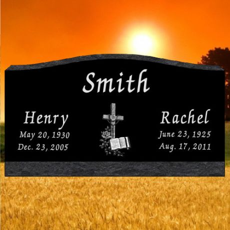 30x10x16 Black Granite Laser Etched Photo Slant Headstone #687L