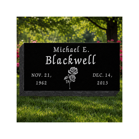 24x12x4 Black Granite Laser Etched Photo Flat Headstone Grave Marker #308-FL