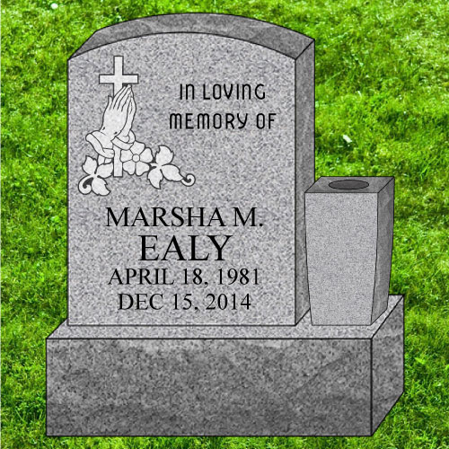 Gray granite upright headstone with vase